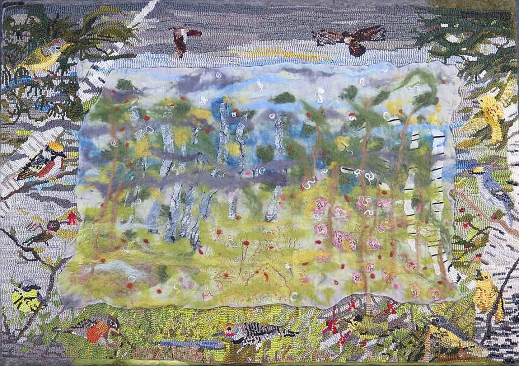 Under Your Boot Soles III, JC Davey – 28” x 40”, hooked and felted wool and silk